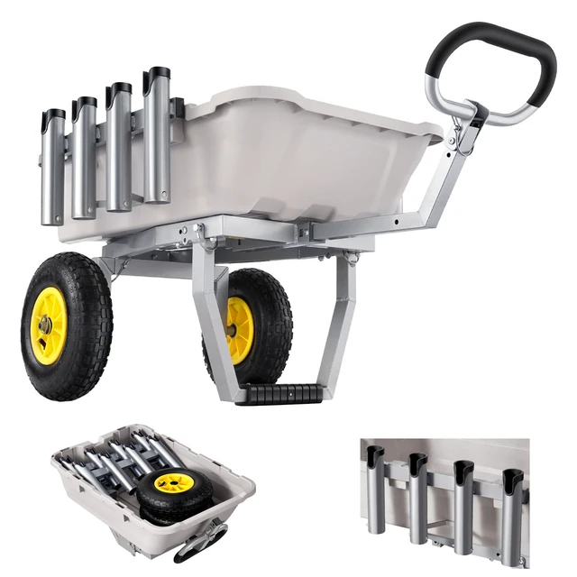 Alt view image 8 of 8 - VEVOR Beach Fishing Cart, 200 lbs Load Capacity, Fishing Cart with Poly Bed, Heavy-Duty Aluminum Alloy Frame, 13-Inch All-Terrain Tires, 8 Rod Holders, Strap, Easy to Clean, for Outdoor Camping Picnic