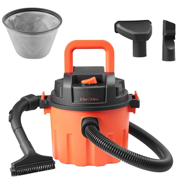Alt view image 2 of 2 - Vevor Shop Vac, 2.6 Gallon Dry Shop Vacuum, 2.5 Peak HP Portable with 800W Input Power, Various Nozzles, 1.25in Diameter x 4ft Hose, 9.2ft Cord for Home, Garage, Jobsite, Workshop, Black Orange