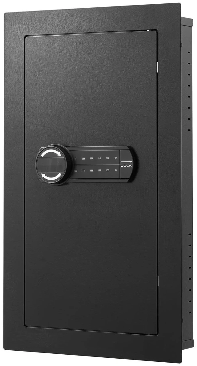 Alt view image 9 of 9 - Wall Safe, 3-Tier Hidden Wall Mounted Safe with Password & Key, Q235 Cold-Rolled Steel In-Wall Box with LED Lighting, 2 Adjustable Shelves & 5 Key Holders for Money, Jewelry, Passport, Black