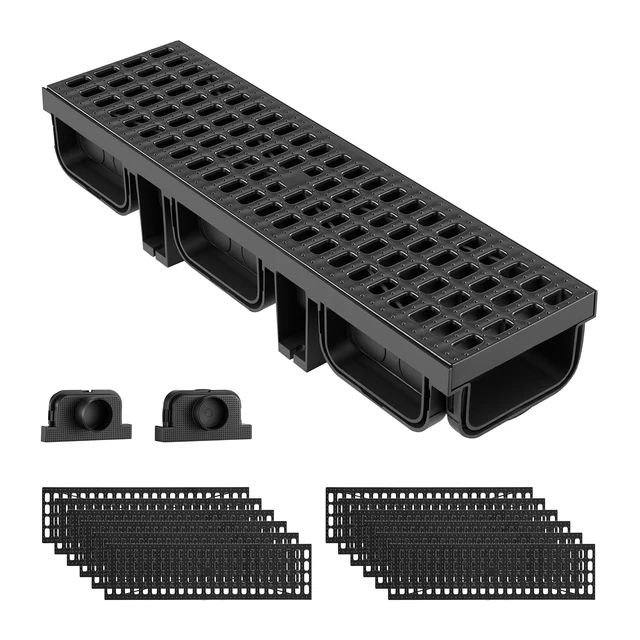 Alt view image 2 of 2 - VEVOR Trench Drain, 20.1 x 5.5 x 3.5 in, 12 Pack Linear Drainage Channel, HDPE Channel Drain with Grates & End Caps, Premium Outdoor Drainage System for Driveway, Patio, Pool, Garden, Yard, Black