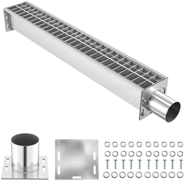 Main image of VEVOR Trench Drain, 43.3 x 5.8 x 5.5 in, Linear Drainage Channel with Carbon Steel Grate, 304 Stainless Steel Channel Drain, Premium Outdoor Drainage System for Driveway, Patio, Pool, Garden, Silver