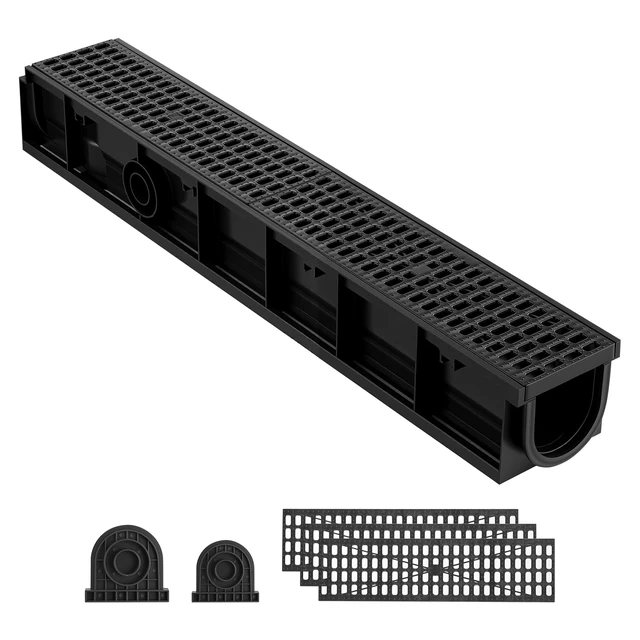 Alt view image 2 of 2 - VEVOR Trench Drain, 40.2 x 6.6 x 5.5 in, 6 Pack Linear Drainage Channel, HDPE Channel Drain with Grates & End Caps, Premium Outdoor Drainage System for Driveway, Patio, Pool, Garden, Yard, Black