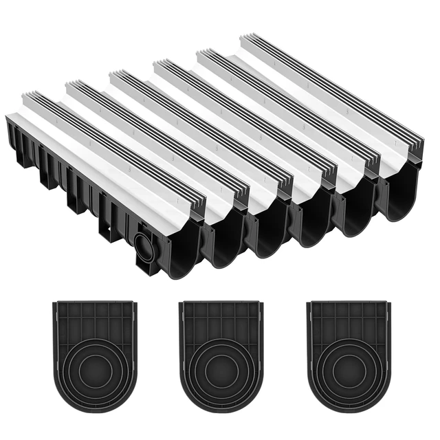 Alt view image 8 of 8 - VEVOR Trench Drain, 39.7 x 5.8 x 7.4 in, 3 Pack Linear Drainage Channel with Stainless Steel Grate, HDPE Channel Drain, Outdoor Drainage System for Driveway, Patio, Pool, Garden, Black & Silver