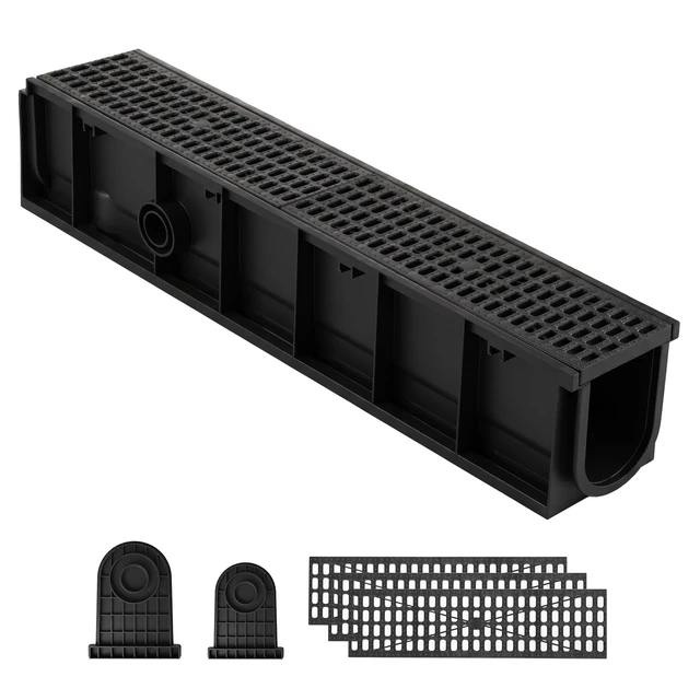 Alt view image 2 of 2 - VEVOR Trench Drain, 40.1 x 6.1 x 8.0 in, 4 Pack Linear Drainage Channel, HDPE Channel Drain with Grates & End Caps, Premium Outdoor Drainage System for Driveway, Patio, Pool, Garden, Yard, Black