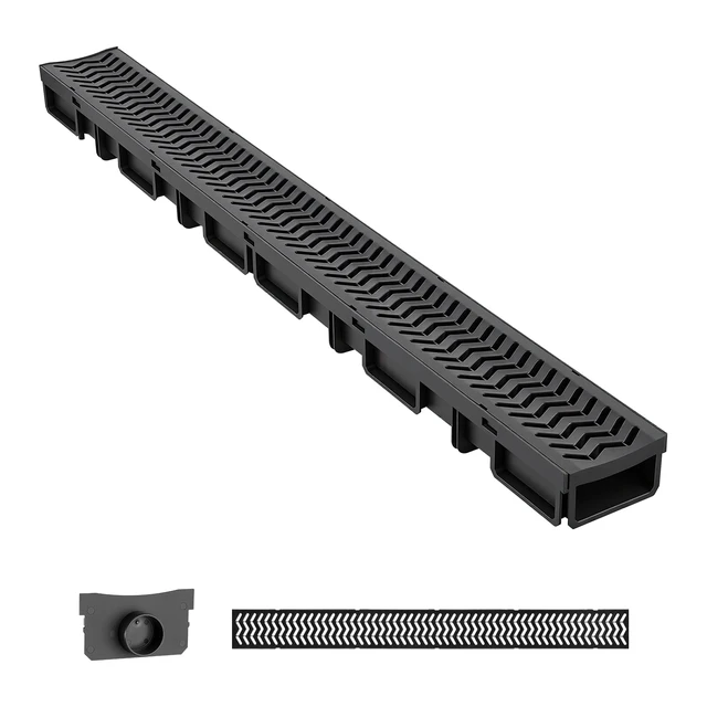 Alt view image 8 of 8 - VEVOR Trench Drain, 39.6 x 4.1 x 2.4 in, 6 Pack Linear Drainage Channel, HDPE Channel Drain with Grates & End Caps, Premium Outdoor Drainage System for Driveway, Patio, Pool, Garden, Yard, Black