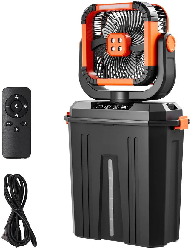 Main image of VEVOR Misting Fan, 2400RPM Motor Camping Misting Fan, Mister Cooling Fans with 3.17 gal Water Tank, 20000mAh Battery, 4-Speed Wind & 3 Lighting Modes, Water Cooling Fans for Indoor, Outdoor, Patio