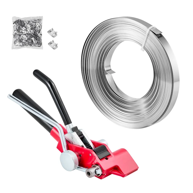 Alt view image 8 of 8 - VEVOR Steel Banding Strapping Kit, Heavy Duty Banding Sealer Tool with 100 ft Binding Straps, 100 Metal Clasps, Manual Pallet Packaging Strapping Kit for Warehouse, Transportation, Industrial Bundling