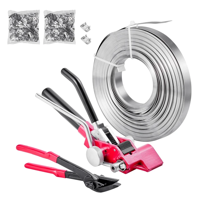 Alt view image 9 of 9 - Steel Banding Strapping Kit, Heavy Duty Banding Sealer Tool with 200 ft Binding Straps, 200 Metal Clasps, Manual Pallet Packaging Strapping Kit for Warehouse, Transportation, Industrial Bundling