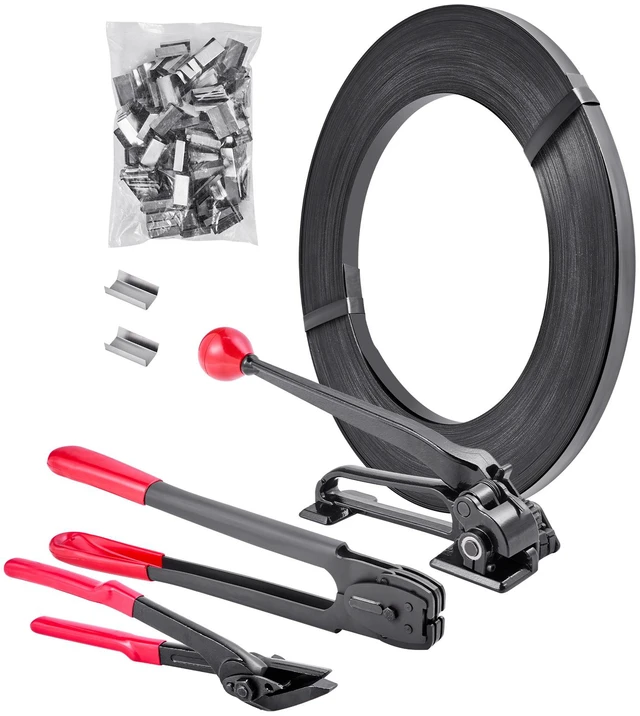Alt view image 15 of 15 - Steel Banding Strapping Kit, Heavy Duty Banding Sealer Tool with 600 ft Binding Straps, 300 Metal Seals, Manual Pallet Packaging Strapping Kit for Warehouse, Transportation, Industrial Bundling