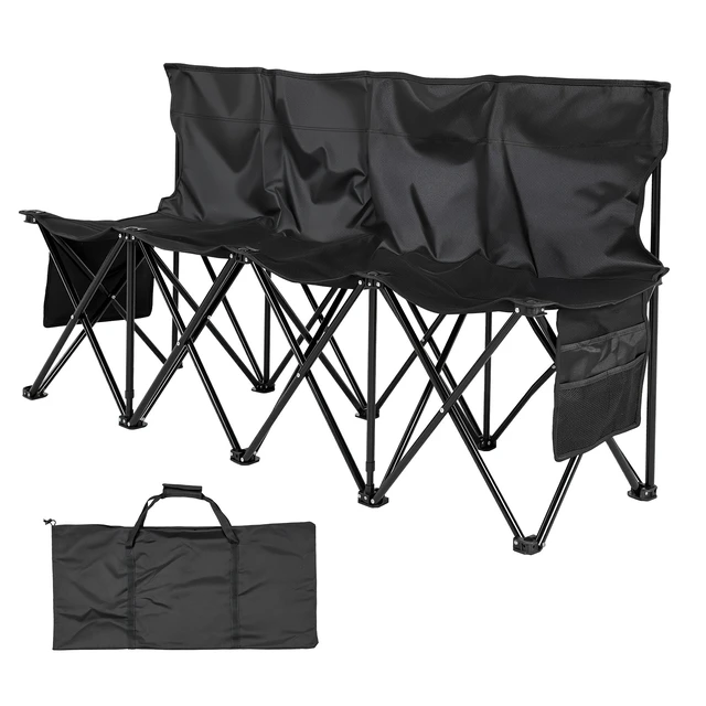 Alt view image 9 of 9 - VEVOR Portable Folding Bench, 4 Seat Foldable Soccer Bench with Side Pockets and Carrying Bag, Lightweight Sideline Seating with Back Rest for Football, Baseball, Camping, Outdoor Events, Black
