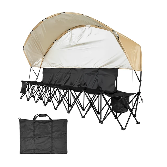 Alt view image 9 of 9 - VEVOR Folding Chair Sport 6 Seat Sideline Bench with Sidebag Carry Bag Sunshade