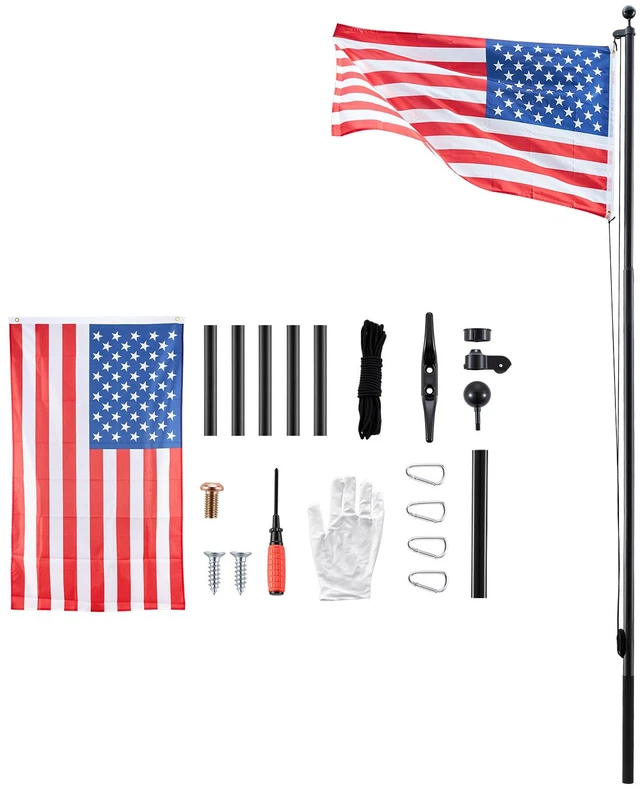 Alt view image 8 of 8 - VEVOR Flag Pole, 16ft Heavy Duty Sectional Flagpole Kit for Outside House In Ground, Extra Thick Outdoor Aluminum Flagpole Kit with 3x5 American Flag for Yard, Residential or Commercial Use, Black