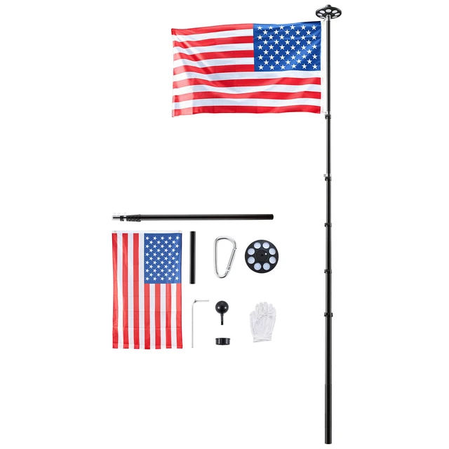 Alt view image 8 of 8 - VEVOR Flag Pole, 20ft Heavy Duty Telescopic Flagpole Kit with 136 LED Solar Light for Outside House In Ground, Outdoor Aluminum Flagpole with 3x5 American Flag for Yard, Residential, Commercial, Black