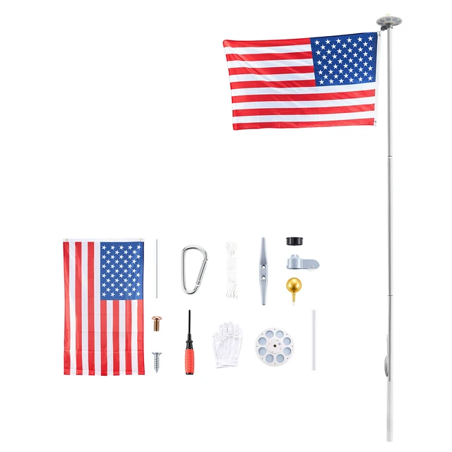 Alt view image 8 of 8 - VEVOR Flag Pole, 20ft Heavy Duty Sectional Flagpole Kit with 136 LED Solar Light for Outside House In Ground, Outdoor Aluminum Flagpole with 3x5 American Flag for Yard, Residential, Commercial, Silver