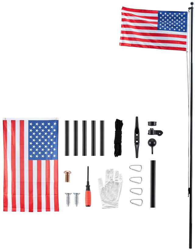 Main image of VEVOR Flag Pole, 20ft Heavy Duty Sectional Flagpole Kit for Outside House In Ground, Extra Thick Outdoor Aluminum Flagpole Kit with 3x5 American Flag for Yard, Residential or Commercial Use, Black