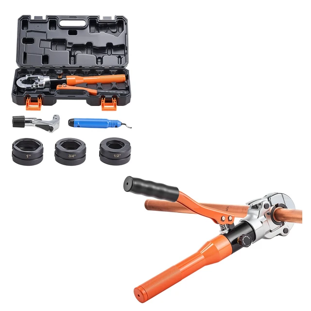 Alt view image 9 of 9 - VEVOR Copper Pipe Crimping Tool, Hydraulic Driven Pro Press Tool with 1/2", 3/4", 1" Jaws, Copper Tube Fittings Crimper for Narrow Spaces & Tee Fittings - with Pipe Cutter & Carrying Case