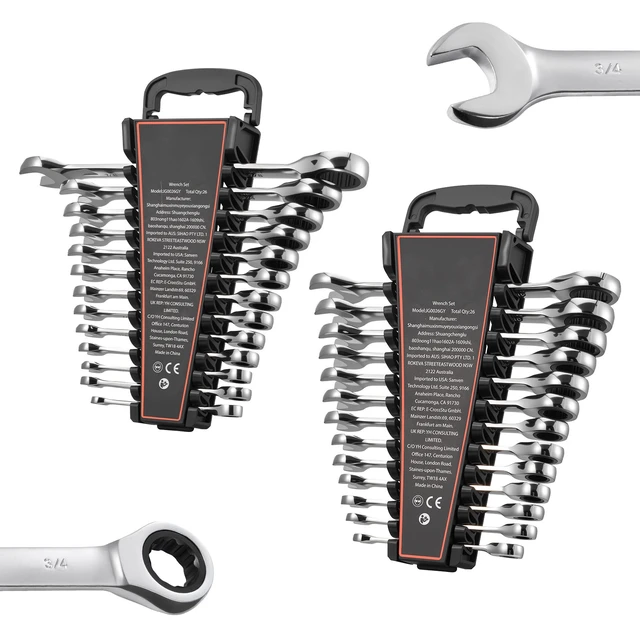 Alt view image 8 of 8 - VEVOR Combination Wrench Set, 26-Piece SAE and Metric, 72 Teeth, Cr-V Steel Ratcheting Wrench Set, with Rack Organizer, Open End, Clear Size Labels, for General Household, Automotive Repairs, Silver