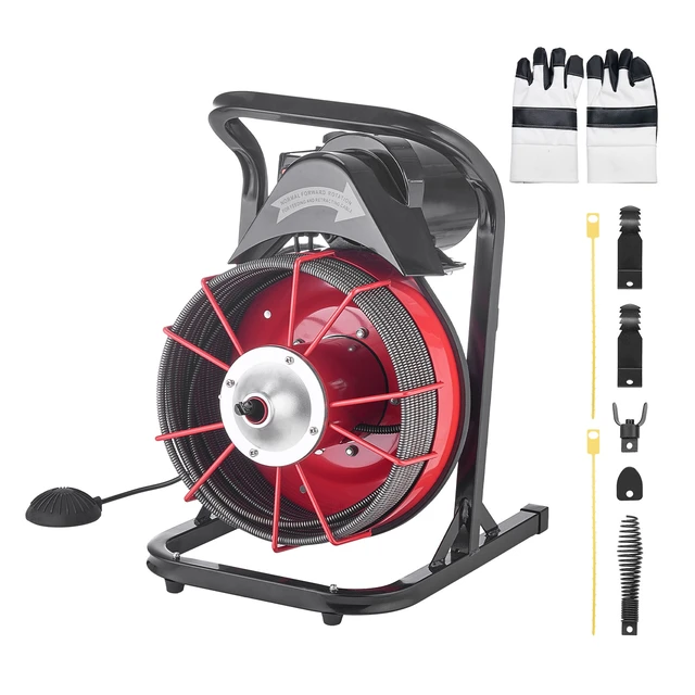 Alt view image 15 of 15 - Drain Cleaner Machine 75FT x 3/8 Inch, Sewer Snake Auger Manual Feed, 250W Electric Drain Cleaning Machine with 4 Cutters & Air-activated Foot Switch for 2" to 4" Pipes
