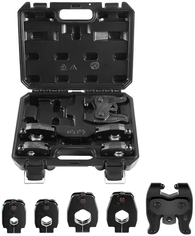 Main image of VEVOR 5PCS VUS Pressing Kit, 4PCS Press Rings (1/2", 3/4", 1", 1-1/4") & R8 Actuator - Compatible with ProPress Copper Pipes, Work with 24KN Compact Press Tools for 180° Operation