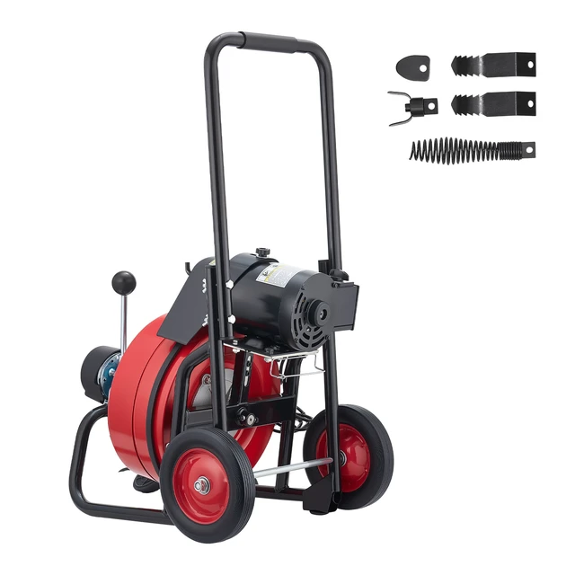Alt view image 15 of 15 - Drain Cleaning Machine 100FT x 3/8 Inch, Sewer Snake Machine Auto Feed, Drain Auger Cleaner with 4 Cutter & Air-Activated Foot Switch for 1" to 4" Pipes