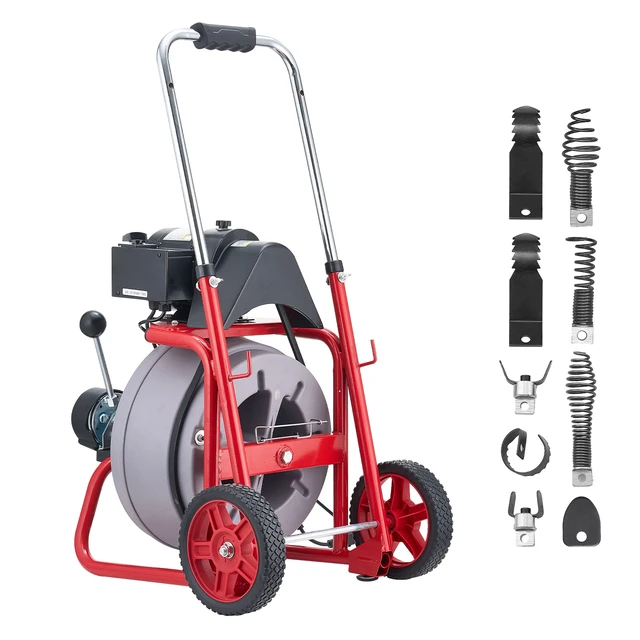 Alt view image 8 of 8 - Drain Cleaner Machine 75FT x 3/8 Inch, Auto Feed Sewer Snake Drain Auger on Wheels, Portable Drain Cleaning Machine with 8 Cutters & Air-activated Foot Switch for 2" to 4" Pipes