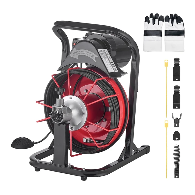 Alt view image 15 of 15 - Drain Cleaner Machine 50FT x 3/10 Inch, Auto Feed Sewer Snake Auger, Electric Drain Cleaning Machine with 4 Cutters & Air-activated Foot Switch for 2" to 4" Pipes