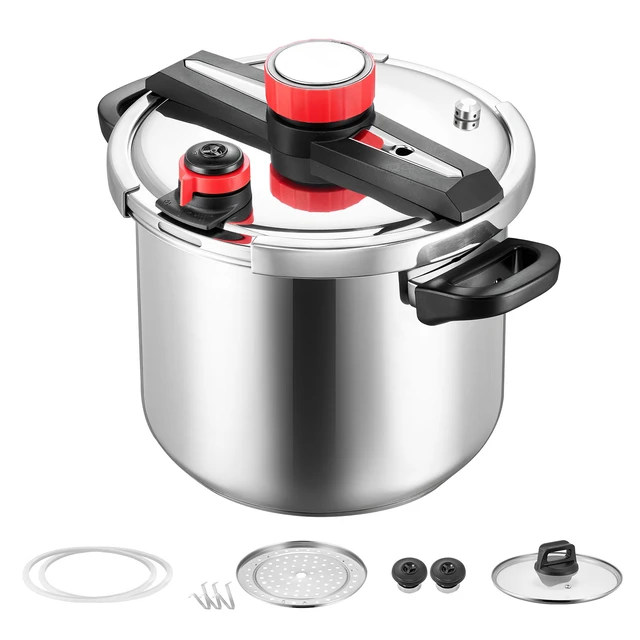 Alt view image 8 of 8 - VEVOR Pressure Cooker, 12Qt Pressure Cooker Stainless Steel, Pressures Canner with Steaming Rack, Tempered Glass Lid, Three Pressures Settings for Meat, Beans, Rice, Soup, Sauces, Cook up to 100 kPa