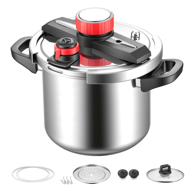 Alt view image 8 of 8 - VEVOR Pressure Cooker, 8Qt Pressure Cooker Stainless Steel, Pressures Canner with Steaming Rack, Tempered Glass Lid, Three Pressures Settings for Meat, Beans, Rice, Soup, Sauces, Cook up to 100 kPa