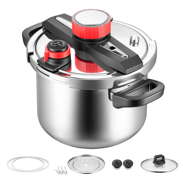 Alt view image 8 of 8 - VEVOR Pressure Cooker, 6.3Qt Pressure Cooker Stainless Steel, Pressures Canner with Steaming Rack, Tempered Glass Lid, Three Pressures Settings for Meat, Beans, Rice, Soup, Sauces, Cook up to 100 kPa
