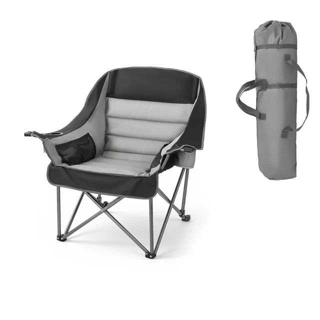 Alt view image 8 of 8 - VEVOR Oversized Camping Chairs, 450 lbs Heavy Duty Support, Portable Padded Folding Camp Chairs with Dual Cup Holders & Wine Glass Holders, Carry Bag for Outdoor, Fishing, Black & Gray, 1 Pack