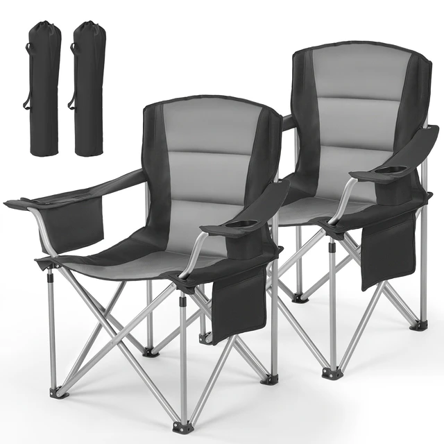 Alt view image 8 of 8 - VEVOR Oversized Camping Chairs, 450 lbs Heavy Duty Support, Portable Folding Camp Chairs with Padded Backrest & Armrests, Cup Holder & Side Pocket, Cooler Bag, Carry Bags for Outdoor, Fishing, 2 Pack