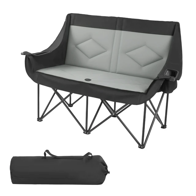 Alt view image 8 of 8 - VEVOR Double Camping Chair, Oversized Two Person Camp Chair with 660 lbs Heavy Duty Support, with Dual Cup Holders, Wine Glass Holders, Magazine Straps, Carry Bags for Outdoor, Beach, 1 Pack