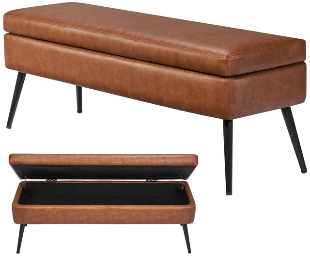 Alt view image 2 of 2 - VEVOR PU Leather Storage Ottoman Bench Shoe Seat with Storage & Metal Legs Brown