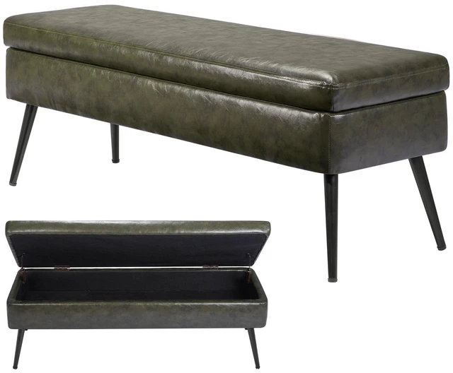 Alt view image 2 of 2 - VEVOR PU Leather Storage Ottoman Bench Shoe Seat with Storage & Metal Legs Green