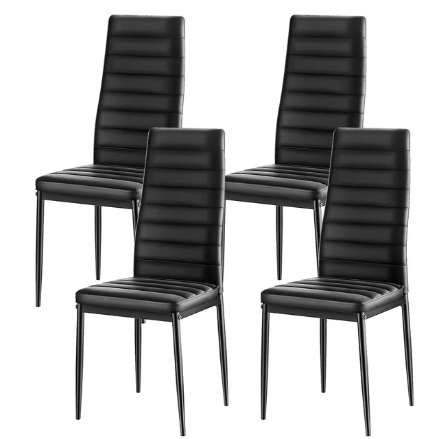 Alt view image 2 of 2 - Set of 4 Dining Chairs Modern Leather Kitchen Side Chair Back Metal Legs Black