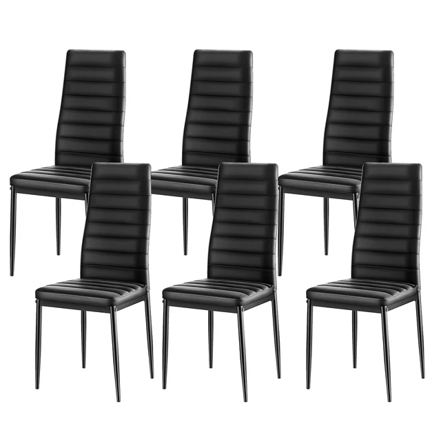 Alt view image 2 of 2 - Set of 6 Dining Chairs Modern Leather Kitchen Side Chair Back Metal Legs Black