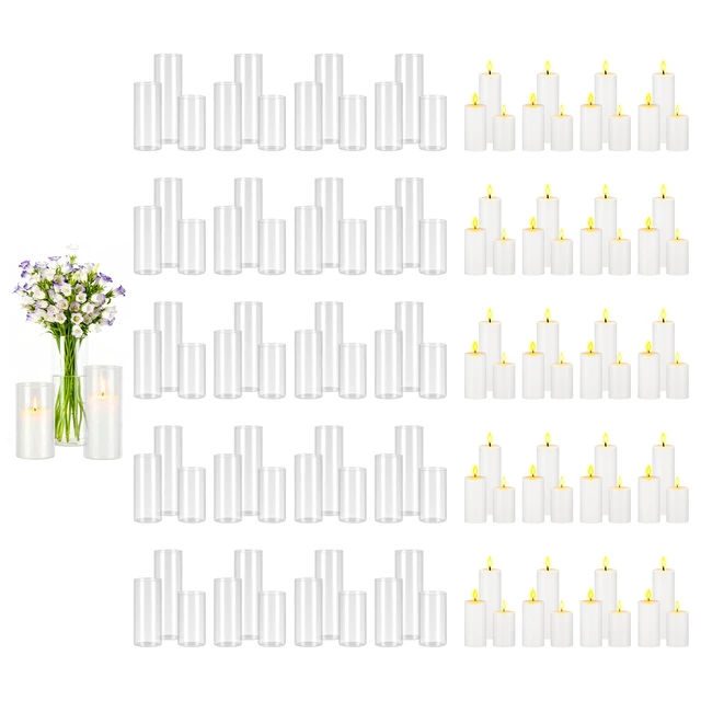 Alt view image 2 of 2 - Vevor Pillar Candles and Glass Vases Set 120 Pcs, Clear Cylinder Hurricane Candle Holders for Wedding Centerpieces, Tall Vase for Table Decor, Wedding Party,Thanksgiving,White (2.56" x 4.7",5.9",7.9")