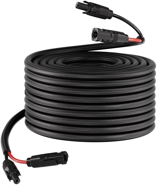 Main image of VEVOR 100FT Solar Panel Extension Cable, 10 AWG, Solar Panel Wire with Flame Retardant Protective Sleeving, Female and Male Connectors, IP67 Waterproof PV Wire, for Outdoor Automotive RV, Black & Red