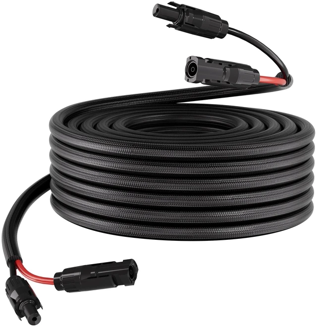 Main image of VEVOR 50FT Solar Panel Extension Cable, 10 AWG, Solar Panel Wire with Flame Retardant Protective Sleeving, Female and Male Connectors, IP67 Waterproof PV Wire, for Outdoor Automotive RV, Black & Red
