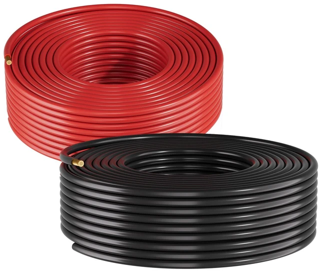 Main image of VEVOR Solar Panel Wire, 50 ft Black + 50 ft Red Kit, 10 AWG (6 mm²) Solar Panel Extension Cable, PV Tinned Copper Wire, for Outdoor Home Off-Grid Photovoltaic Systems Automotive RV Boat Marine, IP67