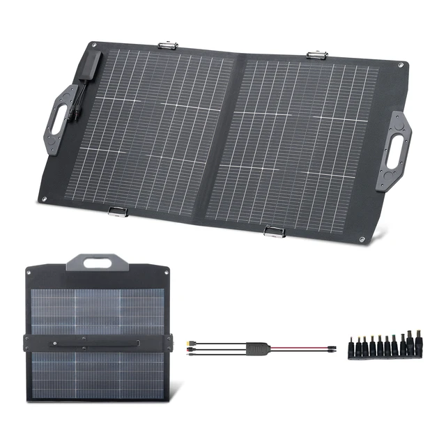 Alt view image 8 of 8 - VEVOR 100W Bifacial Solar Panel, 16BB N-Type Foldable Monocrystalline Solar Panel Charger 24% Efficiency, Portable with MC4 Output, USB-A (QC3.0), Type-C & DC Ports for Power Stations Camping Hiking