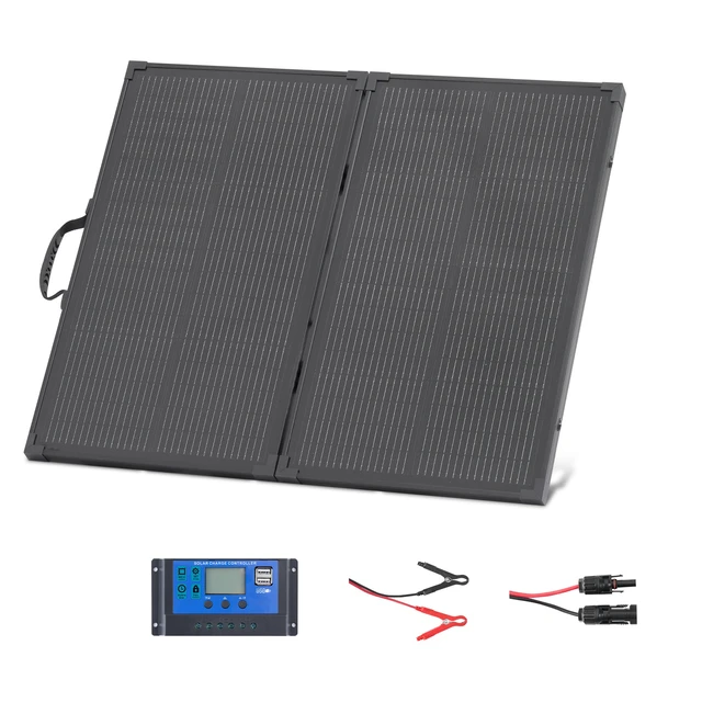 Alt view image 9 of 9 - Vevor 100W Foldable Solar Panel with Frame, 16BB N-Type Portable Monocrystalline Solar Panel Charger 24% Efficiency, IP67 Waterproof with 30A PWM Controller & MC4 Output for Camping, Hiking, RV Trips