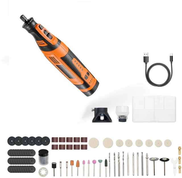 Alt view image 9 of 9 - VEVOR 136-Piece Cordless Rotary Tool Kit, DC8V Portable Mini Power Rotary Tool, 5 Speeds 5000-30000RPM Multi-Purpose DIY Tools for Engraving, Sanding, Polishing, Carving, Grinding, Cutting, DIY Craft