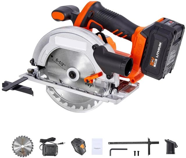 Alt view image 9 of 9 - VEVOR Cordless Circular Saw, 6-1/2 inch Blade, 4700 RPM Speed, 0-45 Degree Bevel Capability, Brushless Motor, LED Light, Electric Circular Saw Kit with Battery and Charger Included, for Wood Cutting