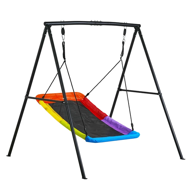 Alt view image 8 of 8 - VEVOR Swing Set for Backyard, 60 x 32 in Swing Seat with Heavy Duty A-Frame Metal Stand, 440 lbs Load Capacity, Reinforced with Spiral Ground Anchors, Swingset Outdoor for Kids, Black and Colorful