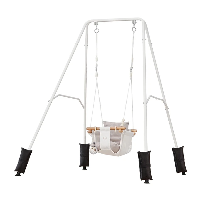 Alt view image 8 of 8 - VEVOR Toddler Swing and Jumper, 2 in 1 Swing Set and Bouncer, Soft Cushion with Foldable A-Frame Metal Stand, Heavy-Duty Thick Ropes, Easy to Install and Store, for Indoor or Outdoor Play, Gray
