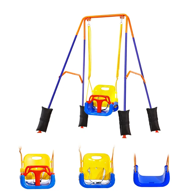 Alt view image 8 of 8 - VEVOR Toddler Swing and Jumper, 2 in 1 Swing Set and Bouncer, Thick Plastic Seat with Foldable A-Frame Metal Stand, Reinforced with 4 Sandbags, Easy to Install and Store, for Indoor or Outdoor Play