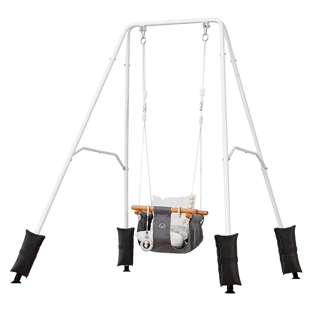 Alt view image 8 of 8 - VEVOR Toddler Swing and Jumper, 2 in 1 Swing Set and Bouncer, Soft Cushion with Foldable A-Frame Metal Stand, Heavy-Duty Thick Ropes, Easy to Install and Store, for Indoor or Outdoor Play, Black