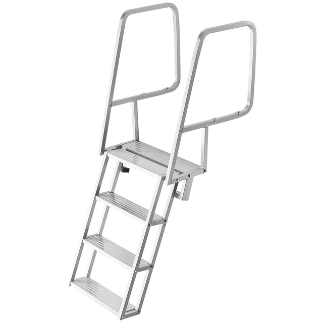 Alt view image 8 of 8 - VEVOR Flip-Up Dock Ladder, 4-Step, Heavy-Duty Aluminum Alloy Pontoon Boat Swim Ladder, with Non-Slip Wide Steps, 350 lbs Weight Capacity, Pull Rope Assist, Comfort Use for Lake Pool Marine Boarding