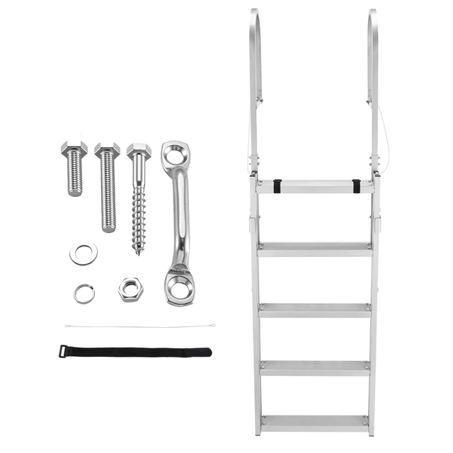 Alt view image 8 of 8 - VEVOR Retractable Dock Ladder, 5 Steps, Aluminum Alloy Pontoon Boat Swim Ladder, with Non-Slip Wide Steps, 350 lbs Weight Capacity, Adjustable Height, for Lake Swimming, Pool, Boat, Marine Boarding